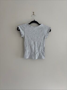 aerie Light Gray Ribbed Short Sleeve Tee